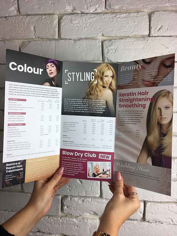 Picture of inside of hair salon price list