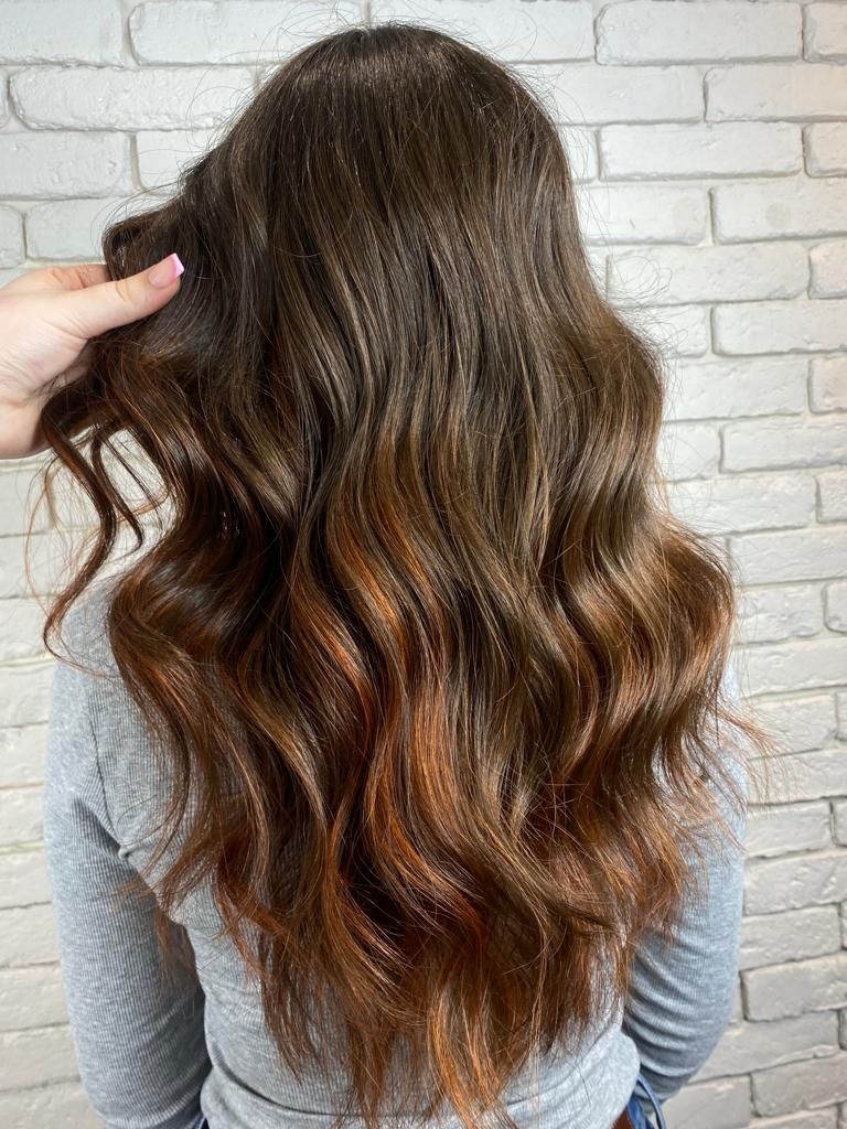 brunette and copper reverse balayage