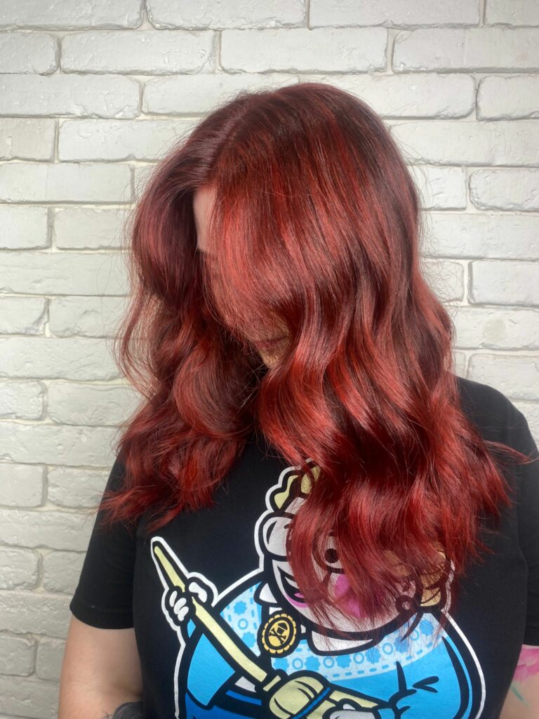 Vibrant dark red hair colour