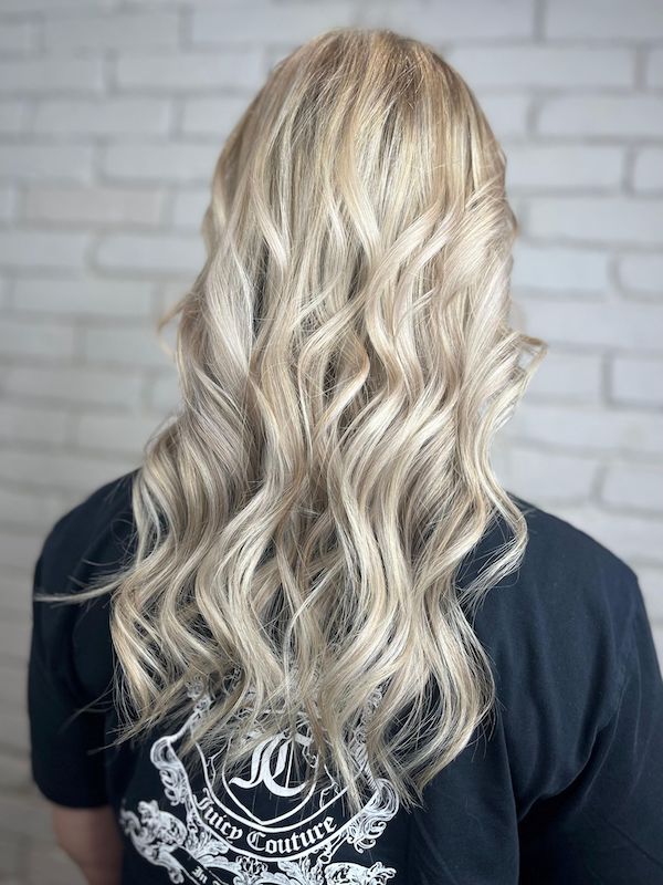 silver blonde curled hair